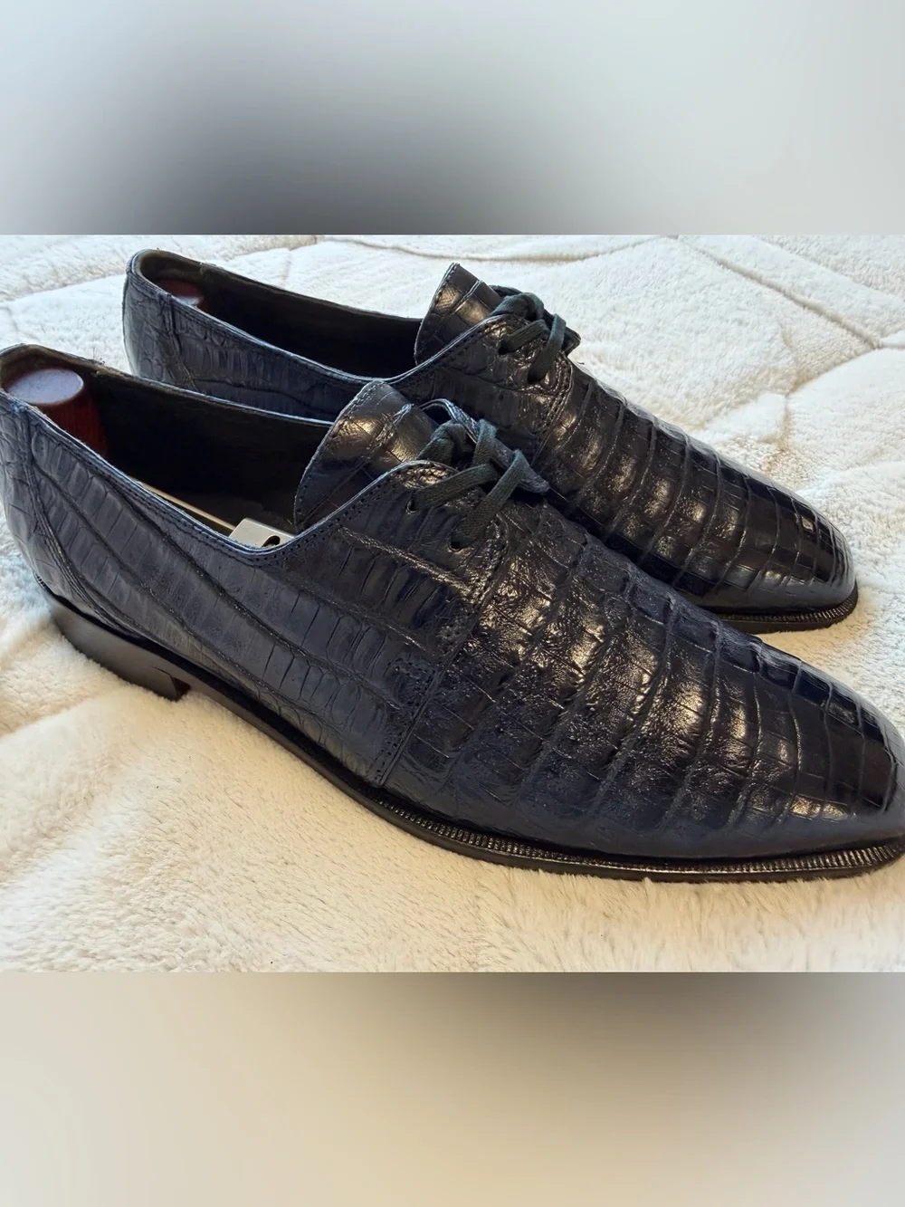 $700 David Eden Navy Blue Genuine Crocodile Alligator Exotic Skin Shoes 9.5